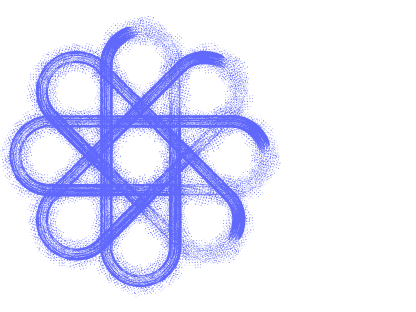 Blue circular pattern made up of ten smaller rings arranged in a flower-like shape on a black background.