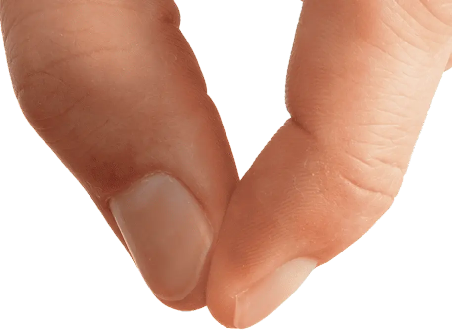 a forefinger and thumb in a pinching position