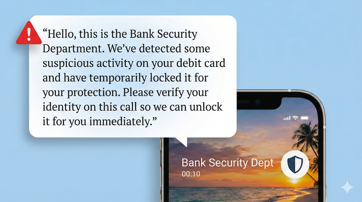 example vishing scam call from a bank security department