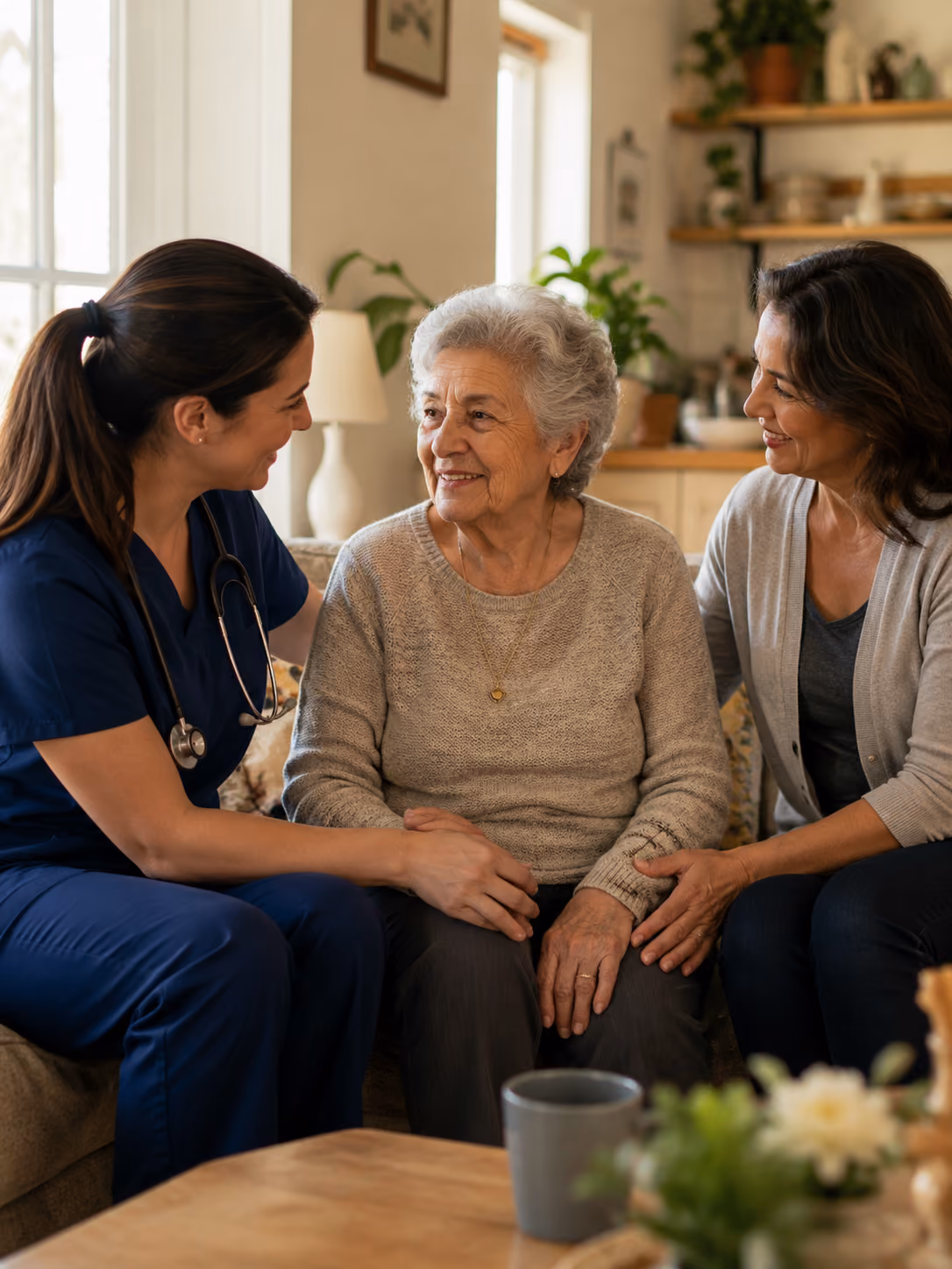 Nurse and family memeber with patient