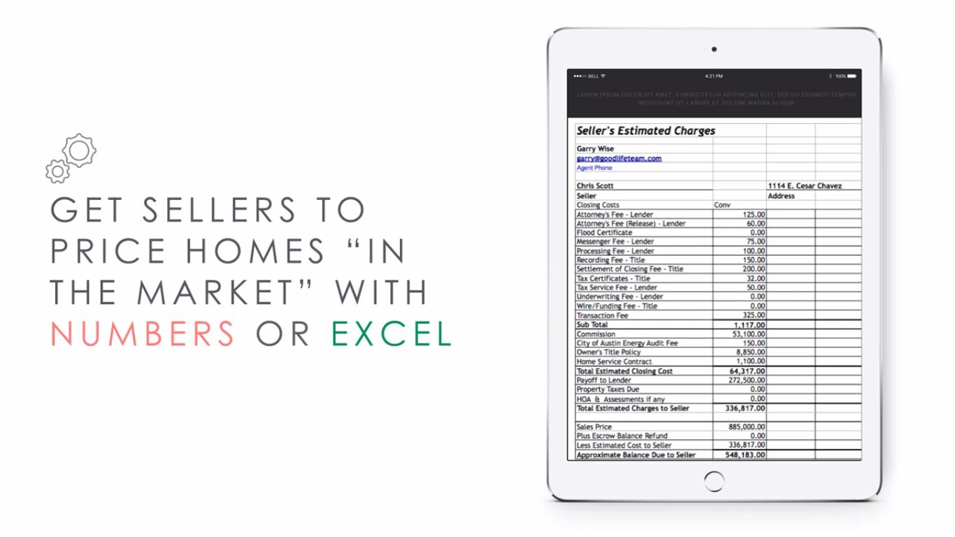 Provide a Net Sheet using Numbers or Excel that breaks down fees