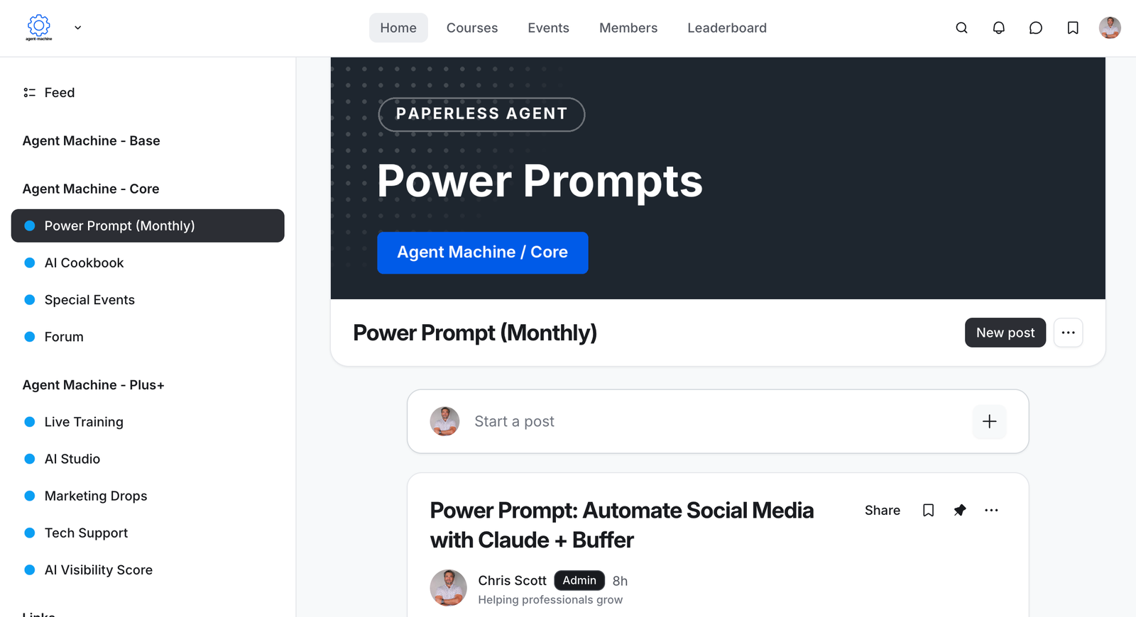 Figure: The Power Prompt for this workflow sits in the Power Prompt (Monthly) section of the Agent Machine Network.