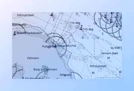 Nautical chart showing Fehmarnbelt area with navigational marks and depth indications.