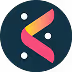 Stylized letter K logo with pink, orange, and purple segments on dark circular background.