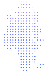 Map of Northern Ireland displayed with an array of blue circular dots on a black background.