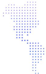 Dotted map of North and South America forming a stylized abstract shape.