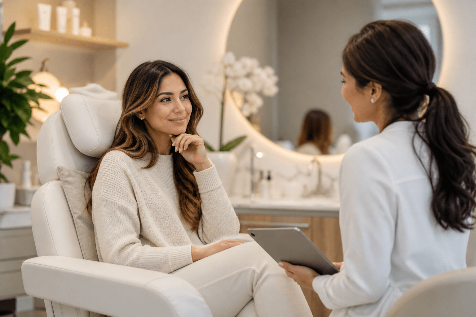 Woman in Santa Clara California exploring medspa treatments for skin, body contouring, and facial aesthetics