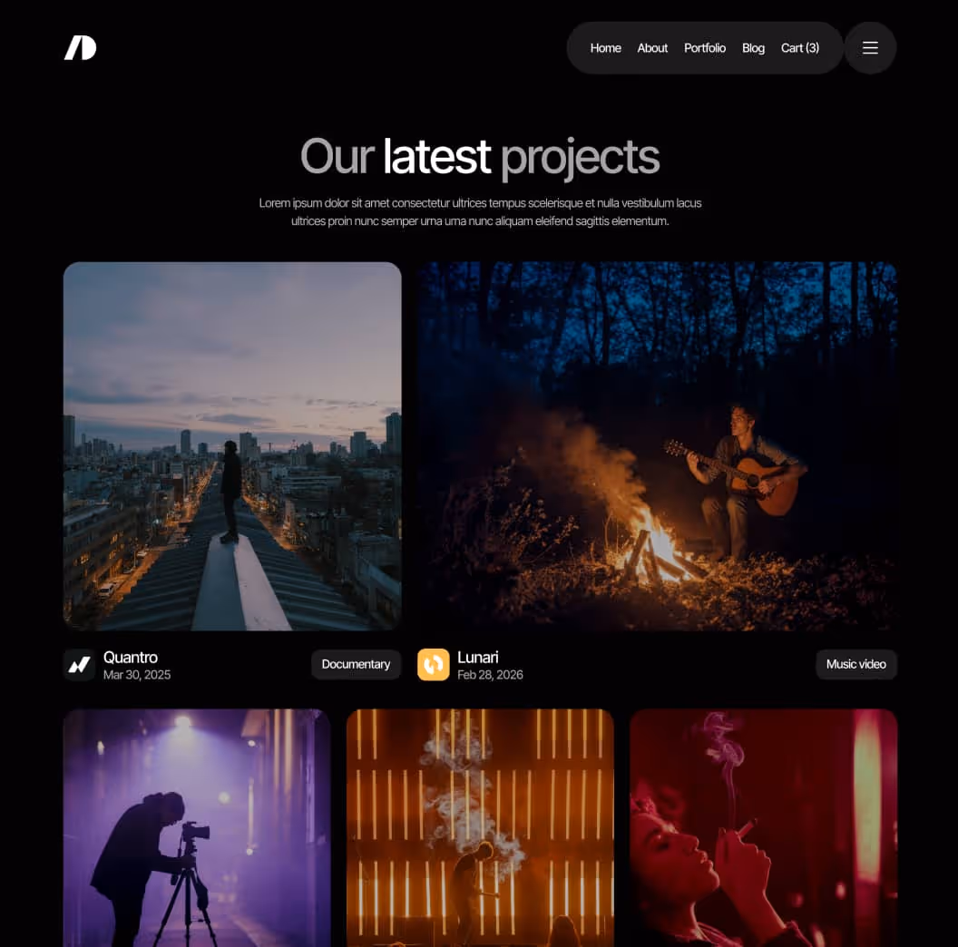 Cinemaflow - Portfolio V1 Page - Ultimate Video Agency Webflow Template