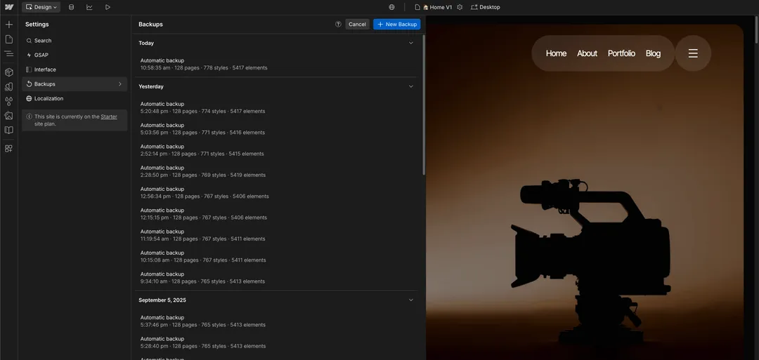 Backups - Cinemaflow Webflow Template