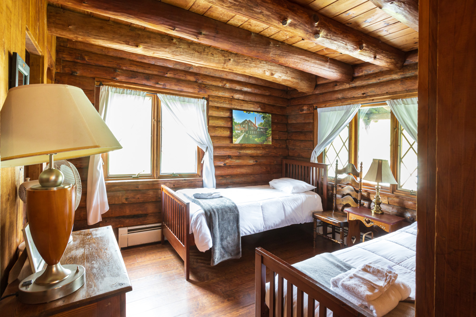 Our shared bedroom at the Lodge with twin beds
