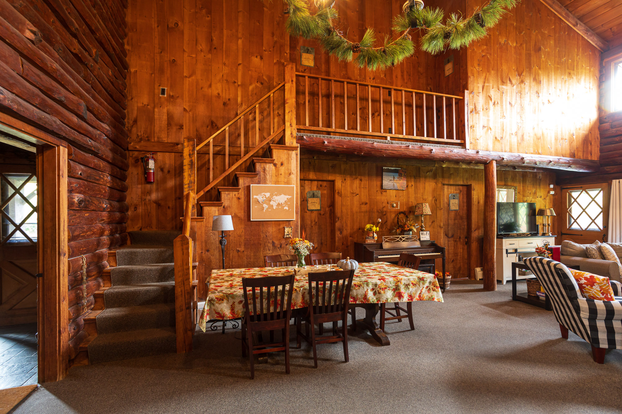 The sunlight shining through our Lodge main room windows