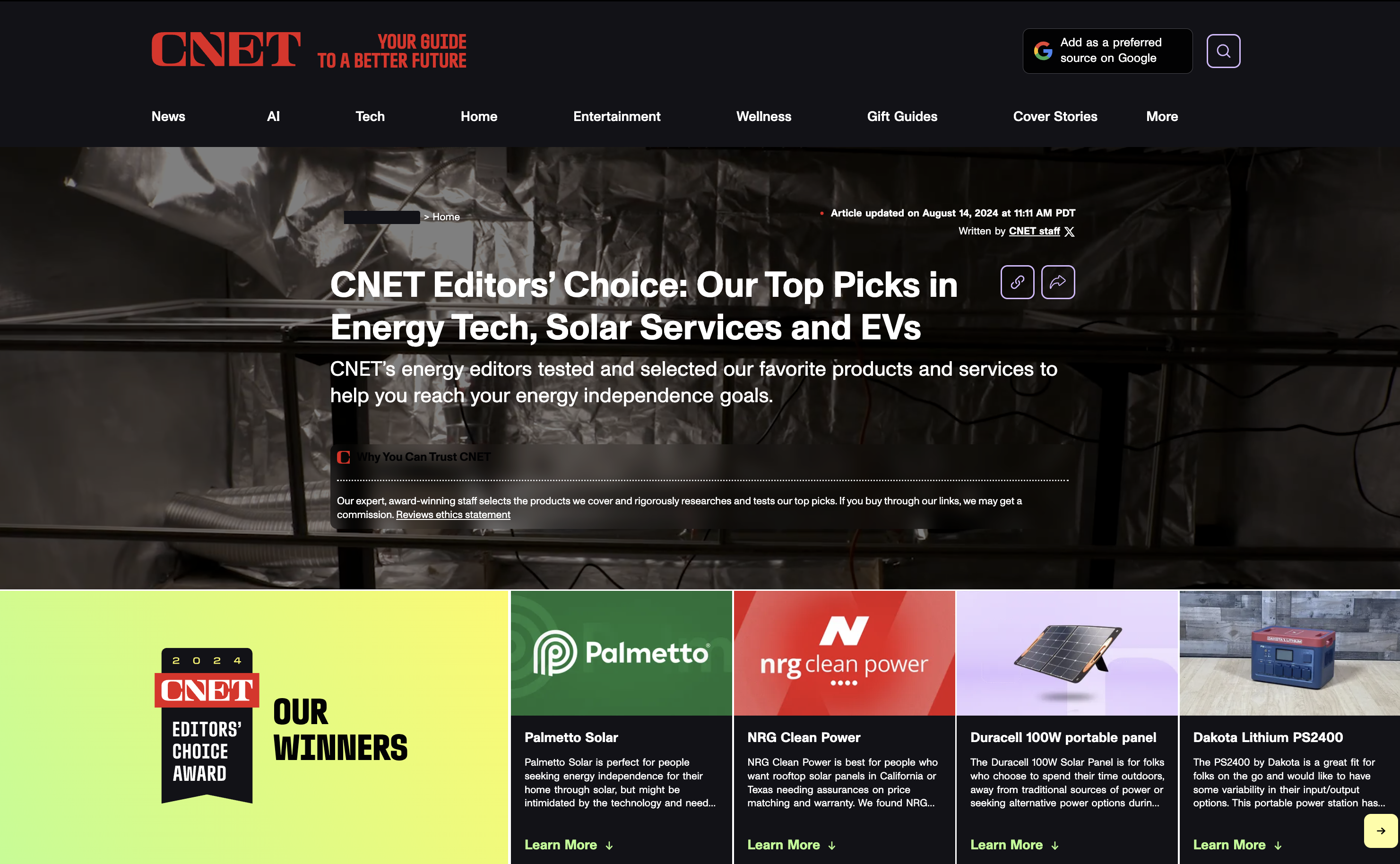CNET Editors Choice article screenshot