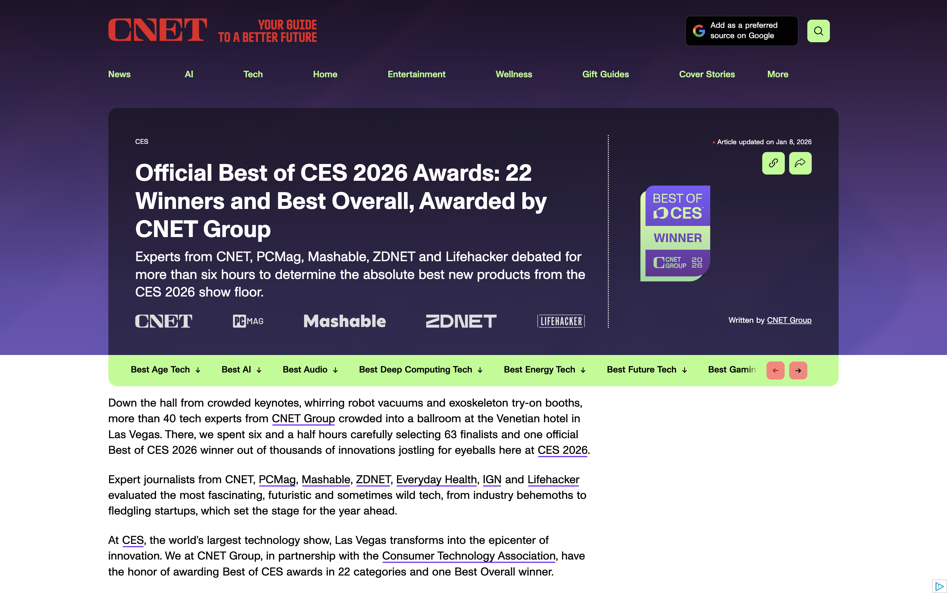 CNET Editors Choice article screenshot