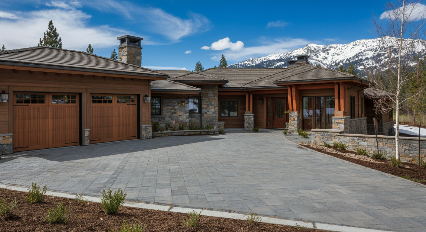 TRPA-compliant permeable paver installation at Incline Village Nevada showing stormwater infiltration capability for Lake Tahoe basin compliance