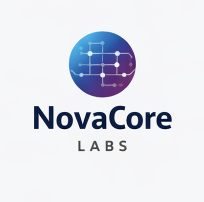 NovaCore Labs logo with a blue and purple circle featuring network-like connected nodes above the company name.