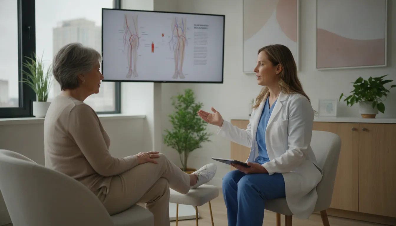 Vein specialist consulting with a patient about spider veins vs varicose veins