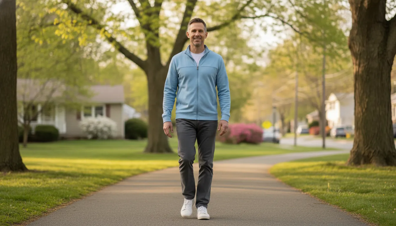 Patient walking during recovery after minimally invasive vein treatment