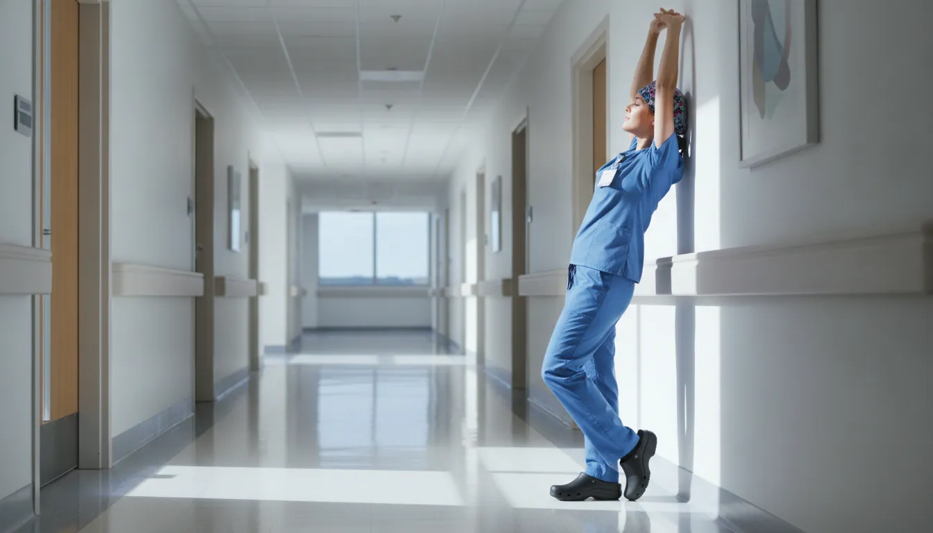 Healthcare worker taking a movement break during a standing shift