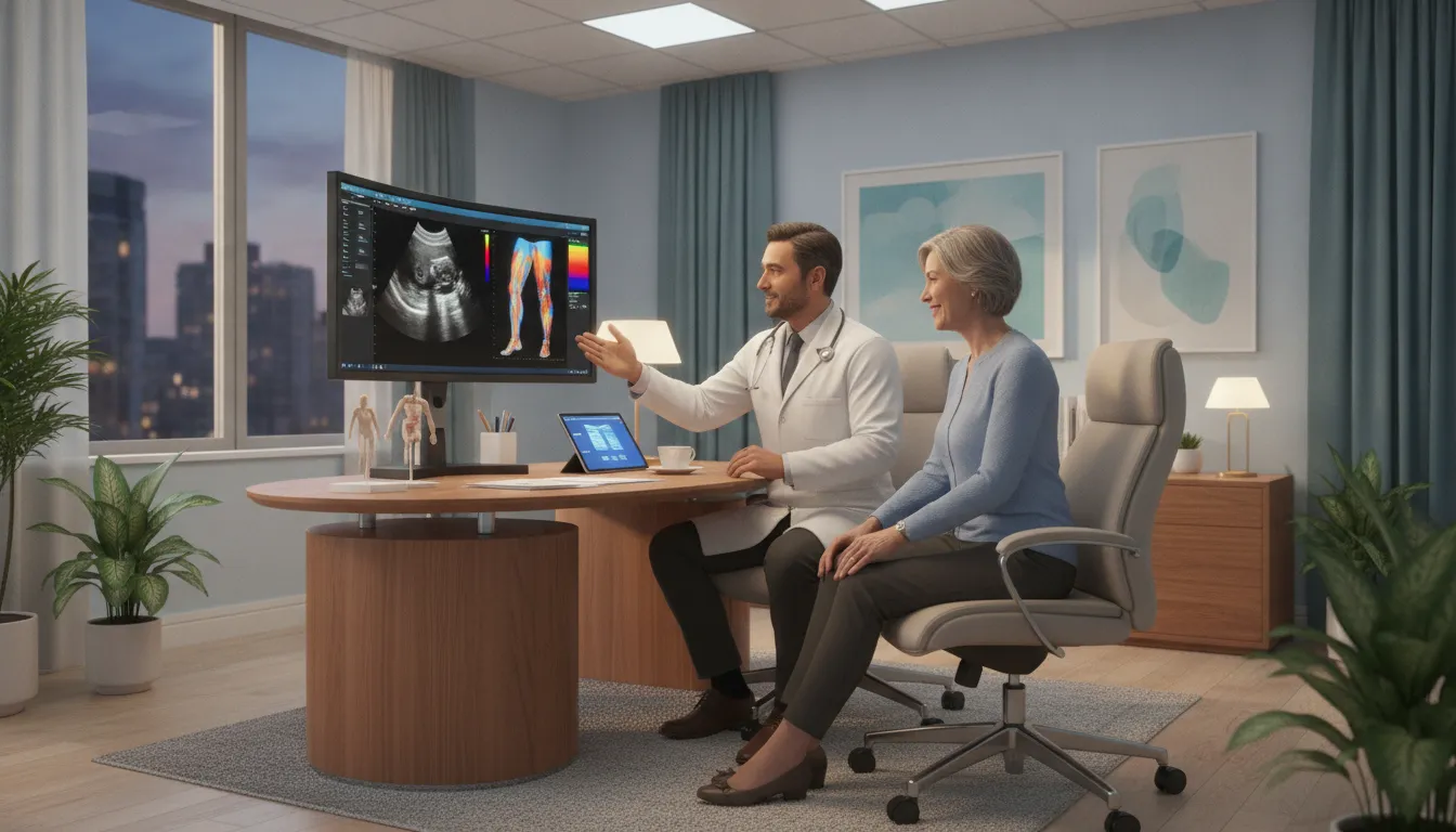 Doctor reviewing vein ultrasound results with a patient at NJ Vein Specialists
