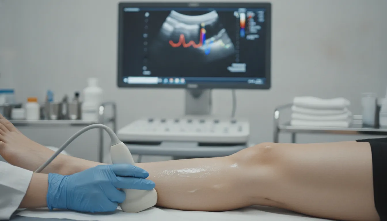 Vascular ultrasound being performed on a patient leg at NJ Vein Specialists clinic for edema diagnosis