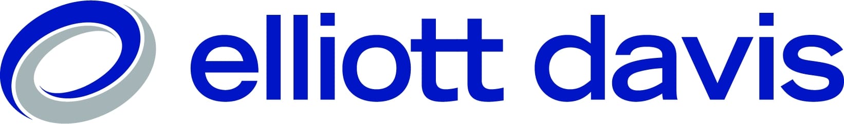 Elliott Davis company logo with a blue and gray swirl emblem to the left of the blue lowercase text.