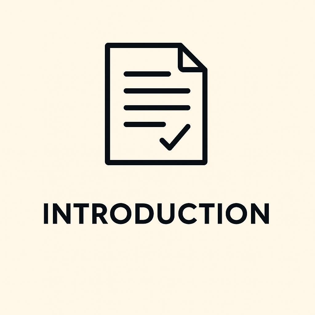 Icon of a document with lines and a check mark above the word 'INTRODUCTION' on a beige background.