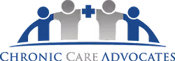 Logo of Chronic Care Advocates featuring four stylized human figures holding hands with a plus symbol above and a curved line beneath