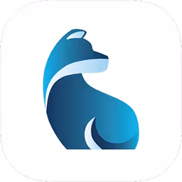 Stylized blue fox silhouette logo with gradient shading on a rounded white square background.