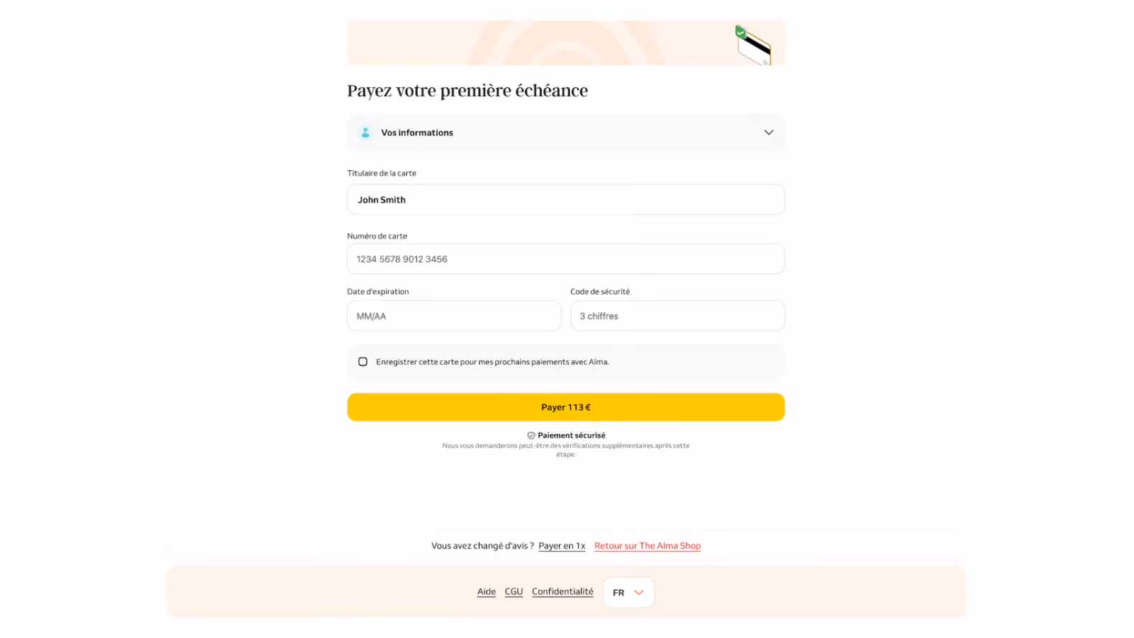 Alma page de paiement experience client