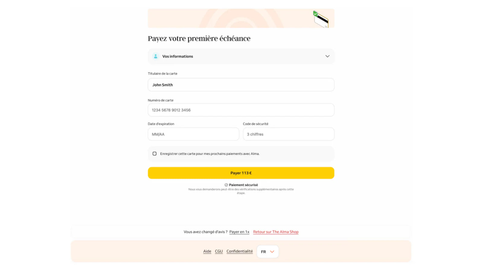 Alma page de paiement experience client