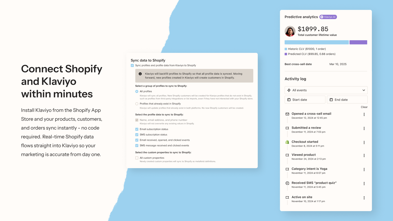 Klaviyo email marketing Shopify connexion temps reel