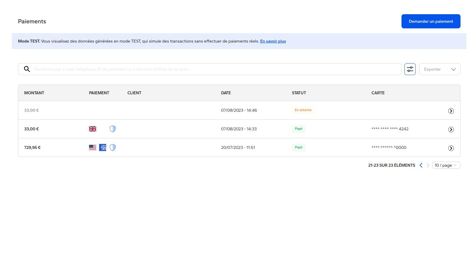 Payplug admin tableau de bord transactions