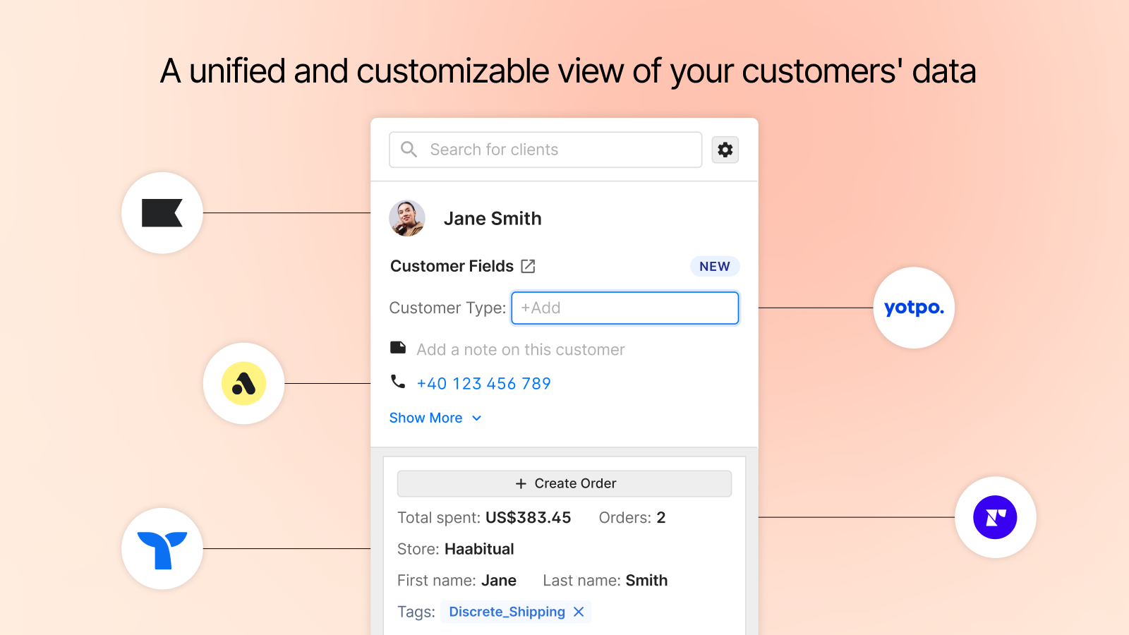 Gorgias - Vue client unifiee avec donnees Shopify