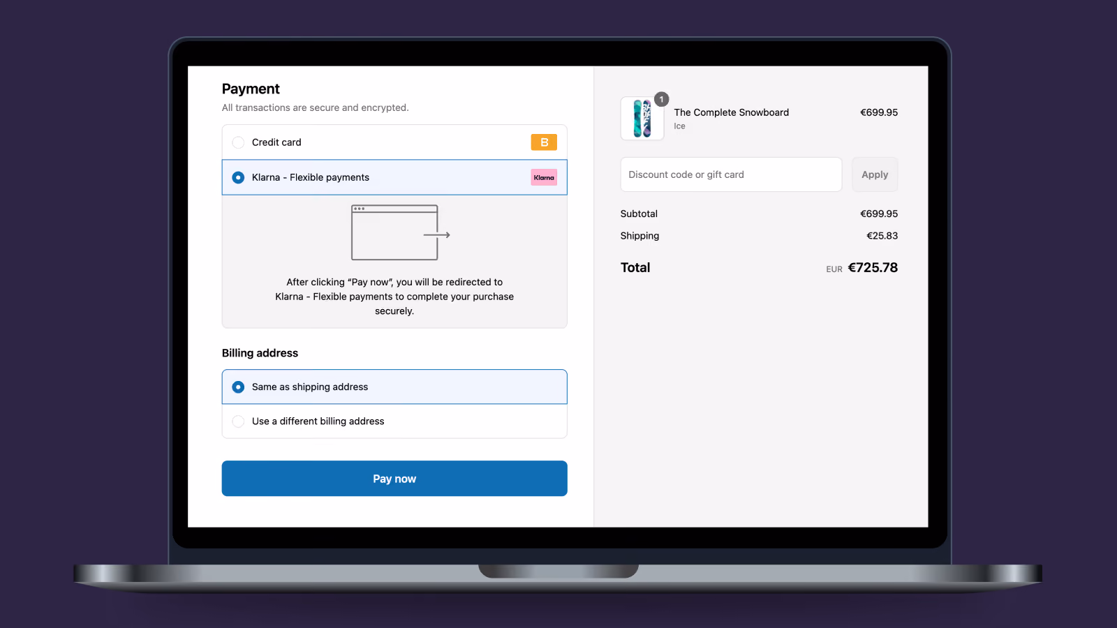 Klarna checkout experience Shopify