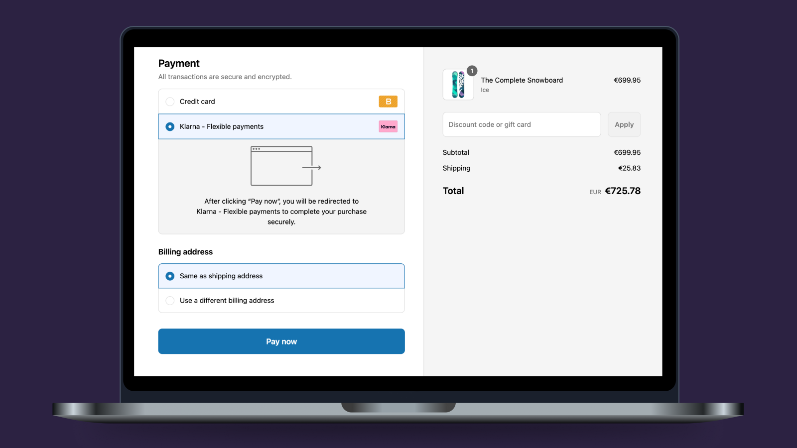 Klarna checkout experience Shopify