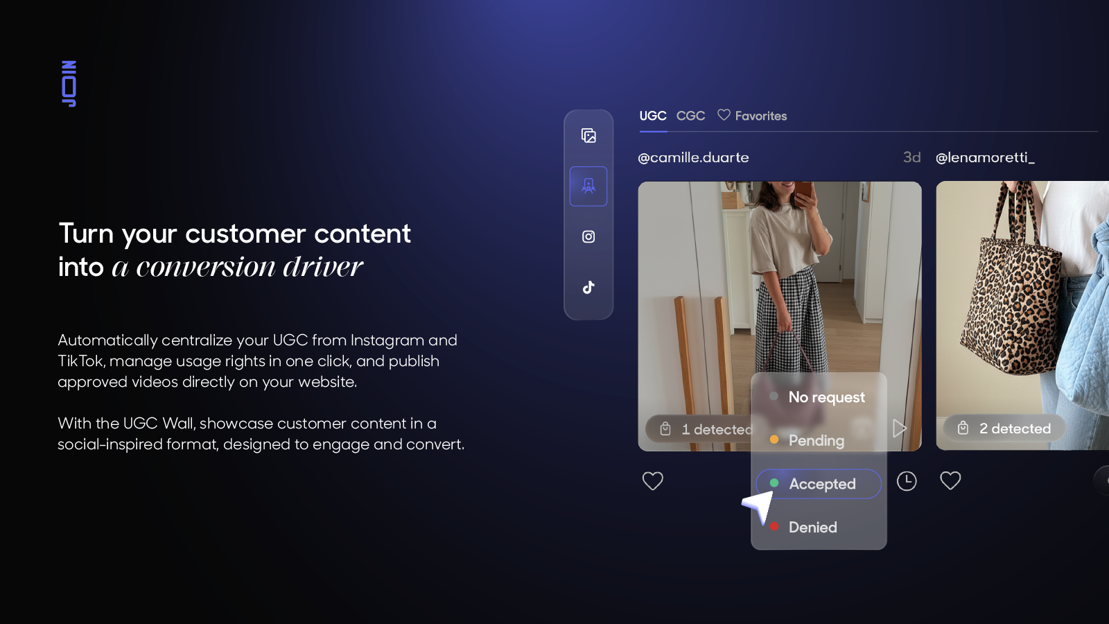 Join Stories integration UGC contenus clients