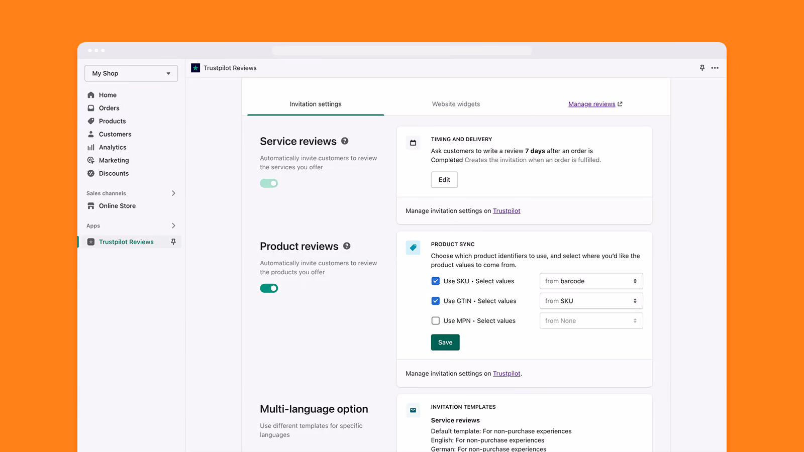 Trustpilot product reviews Shopify