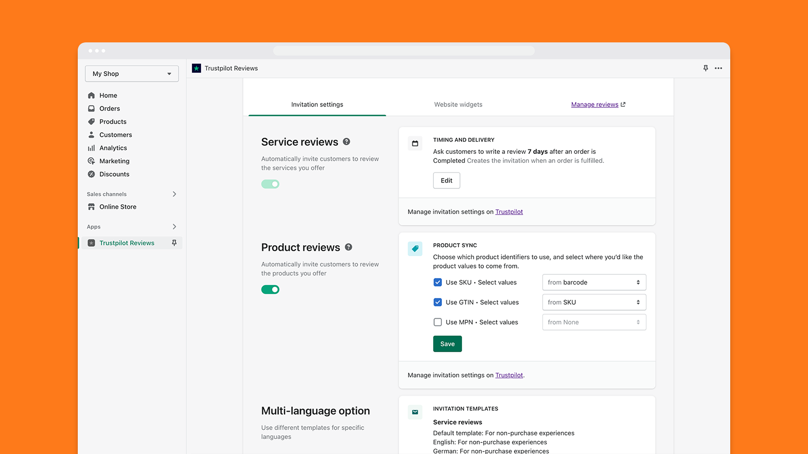 Trustpilot product reviews Shopify