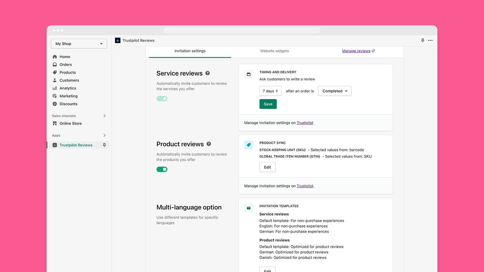 Trustpilot verified reviews Shopify collection