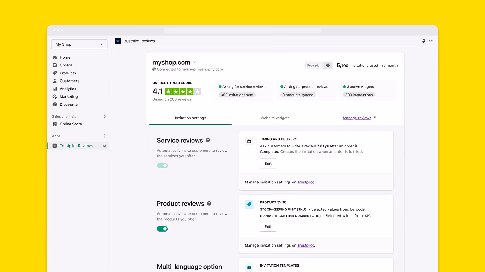 Trustpilot reviews collect showcase Shopify