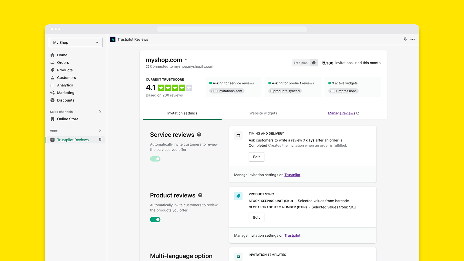 Trustpilot reviews collect showcase Shopify