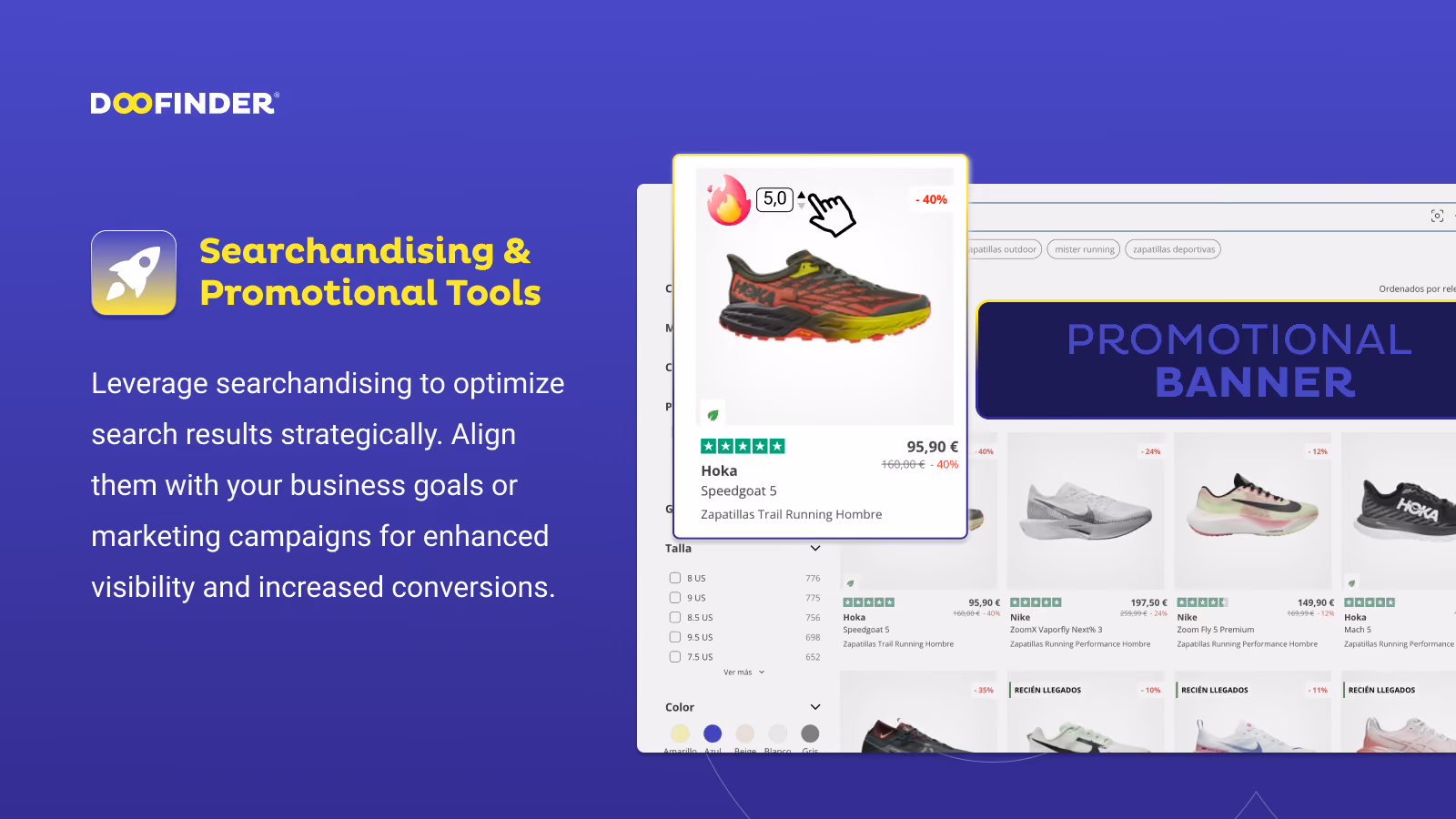 Doofinder - Outils de searchandising et promotions dans les resultats Shopify