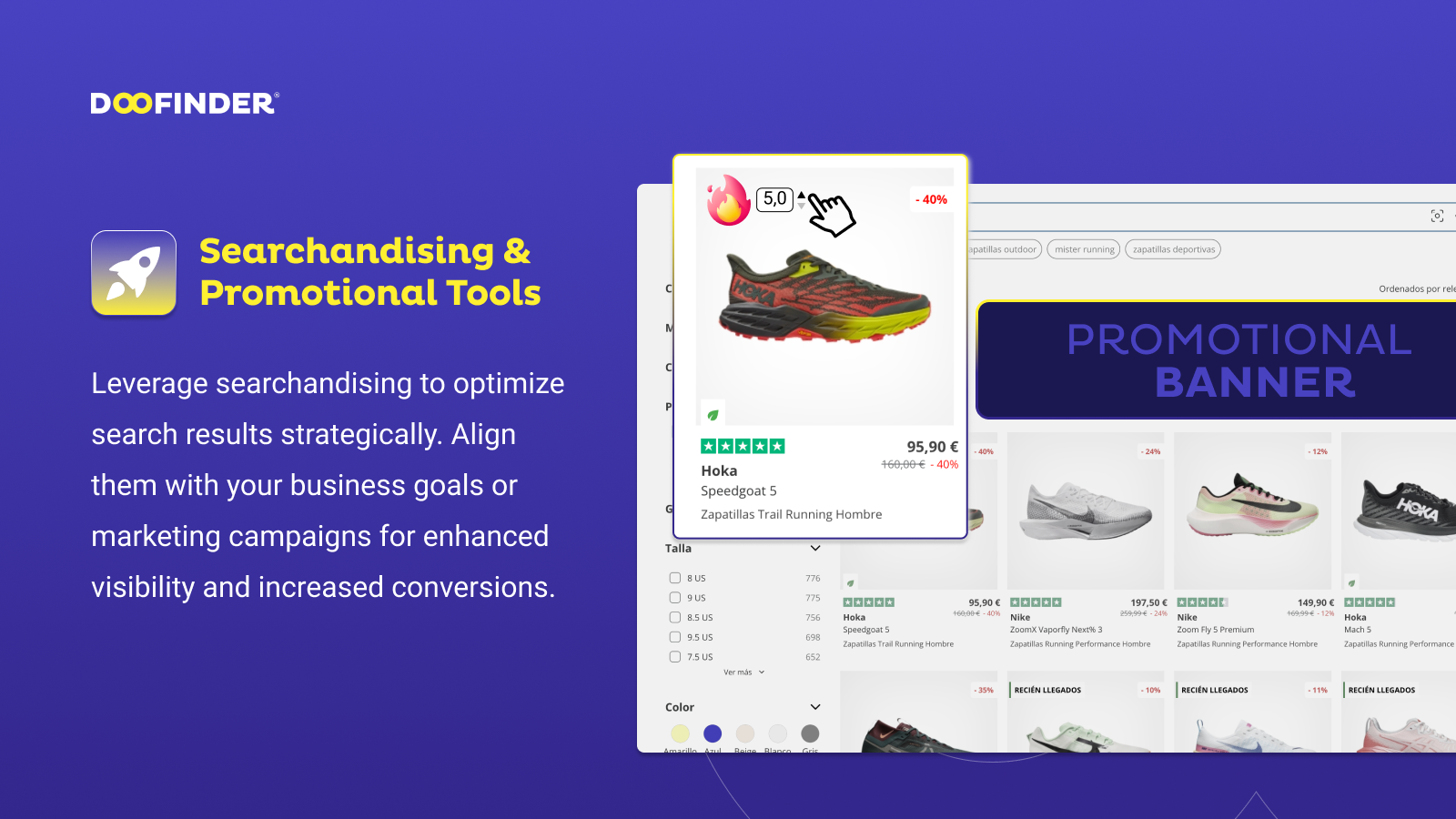 Doofinder - Outils de searchandising et promotions dans les resultats Shopify