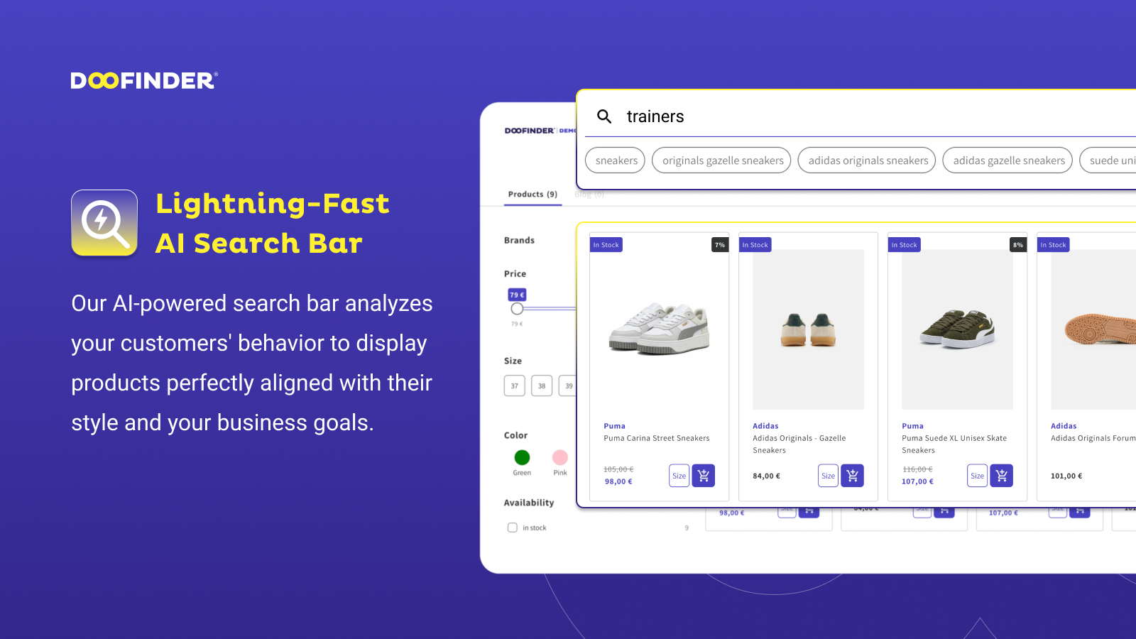 Doofinder - Barre de recherche IA Shopify avec suggestions instantanees