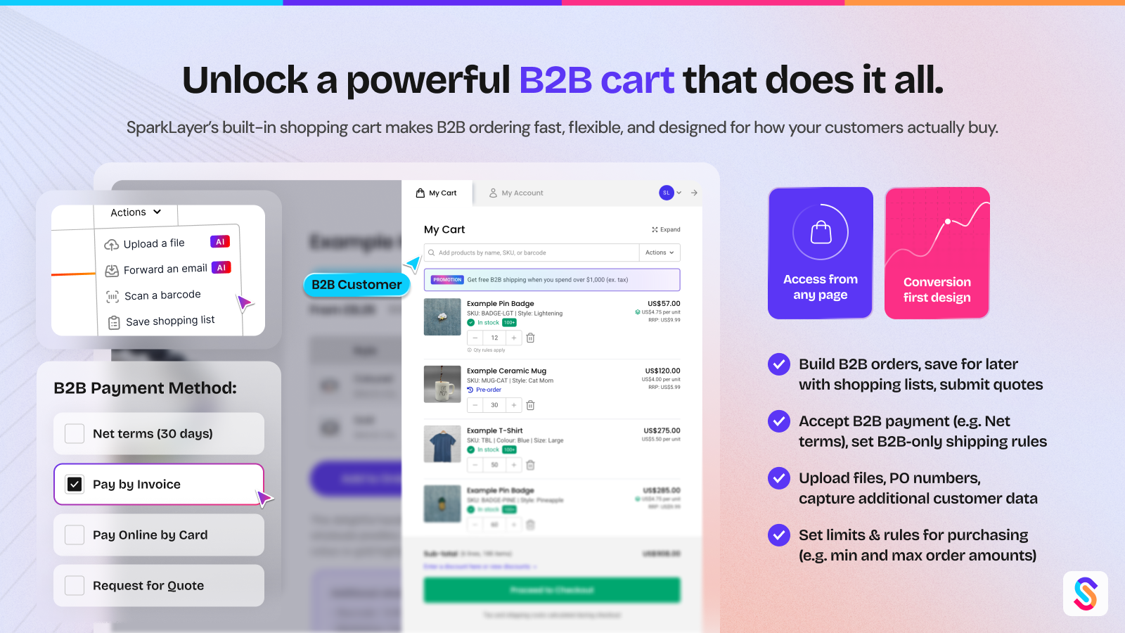 SparkLayer - Quick Order pour commandes B2B volumineuses Shopify