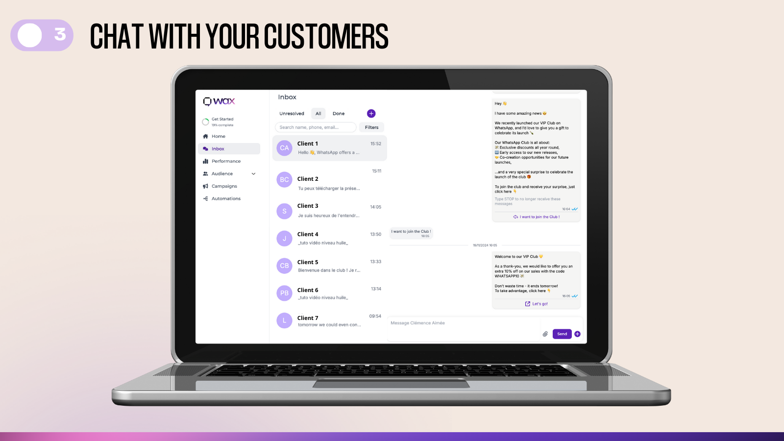 WAX - Chat client WhatsApp integre a Shopify et Gorgias