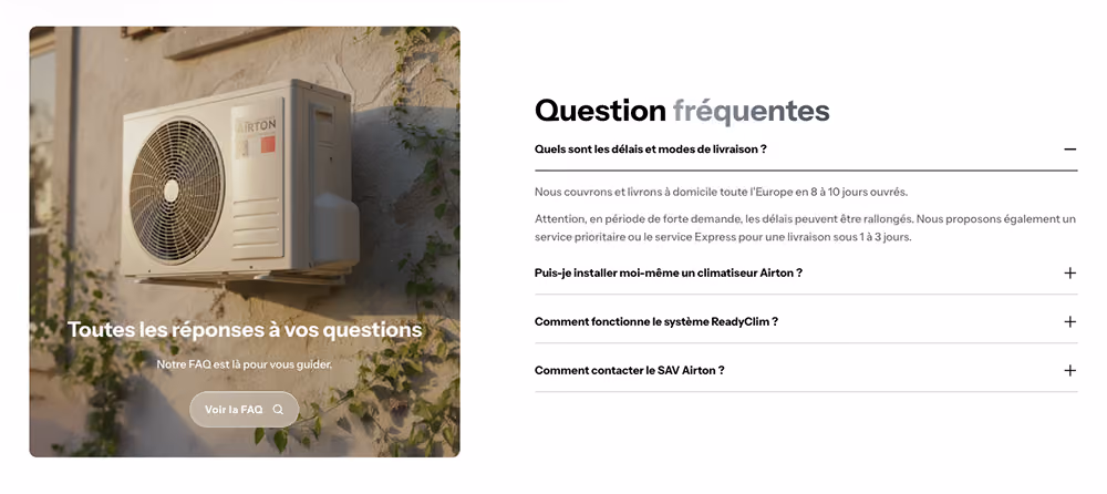 Site Airton après refonte Shopify B2B et B2C en 8 pays par Artich.io