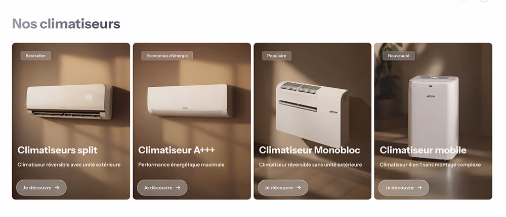Page catégorie climatisation Airton sur Shopify déployée en 8 pays par Artich.io