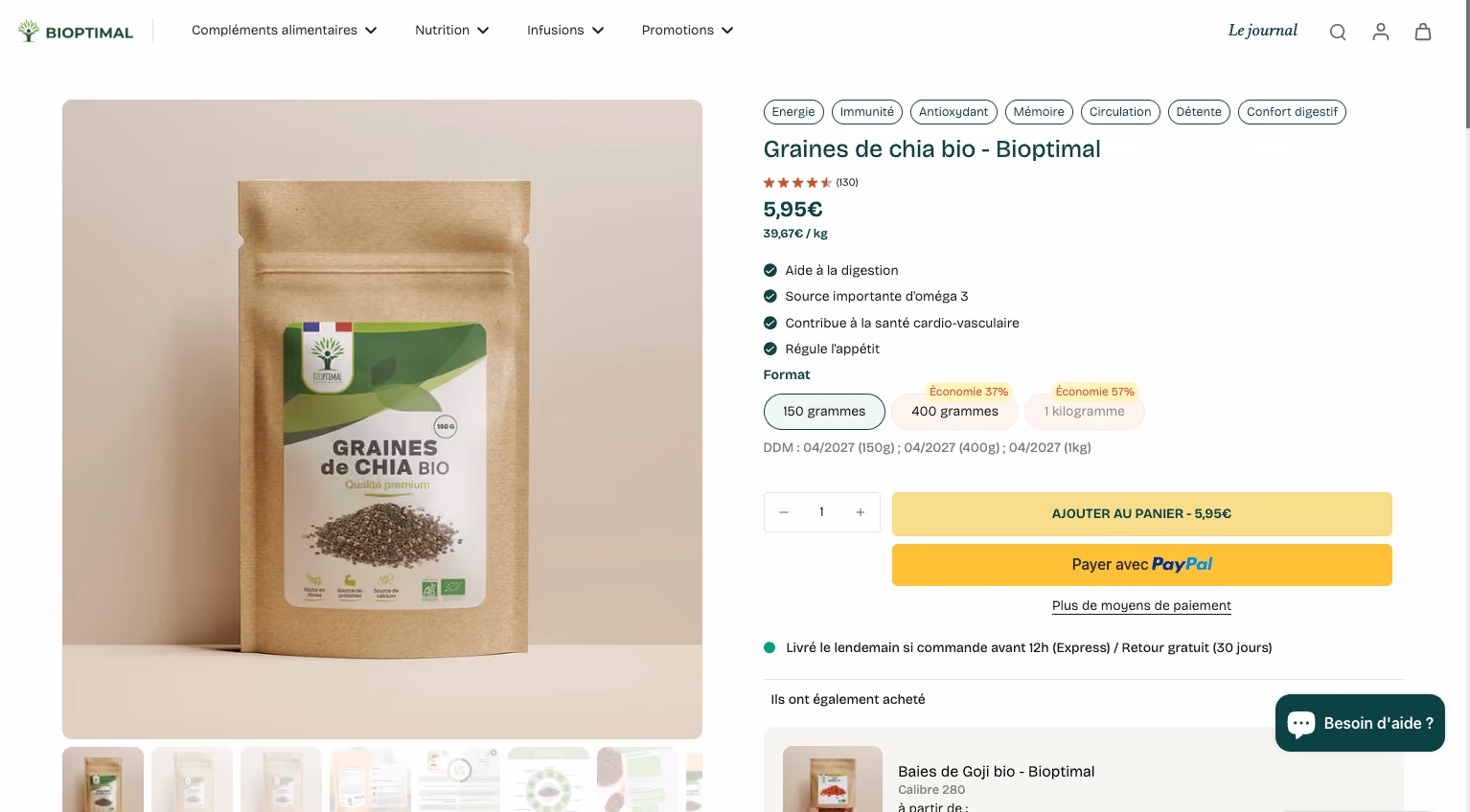 Catalogue Bioptimal compléments alimentaires sur Shopify avec espace B2B BSS Commerce