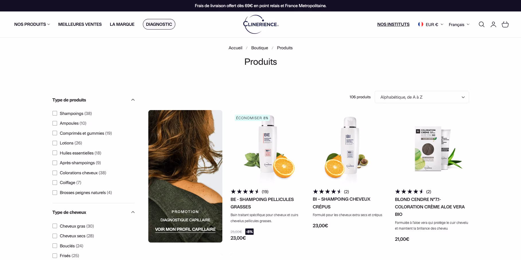 Réalisation Shopify pour Clinerience par Artich.io